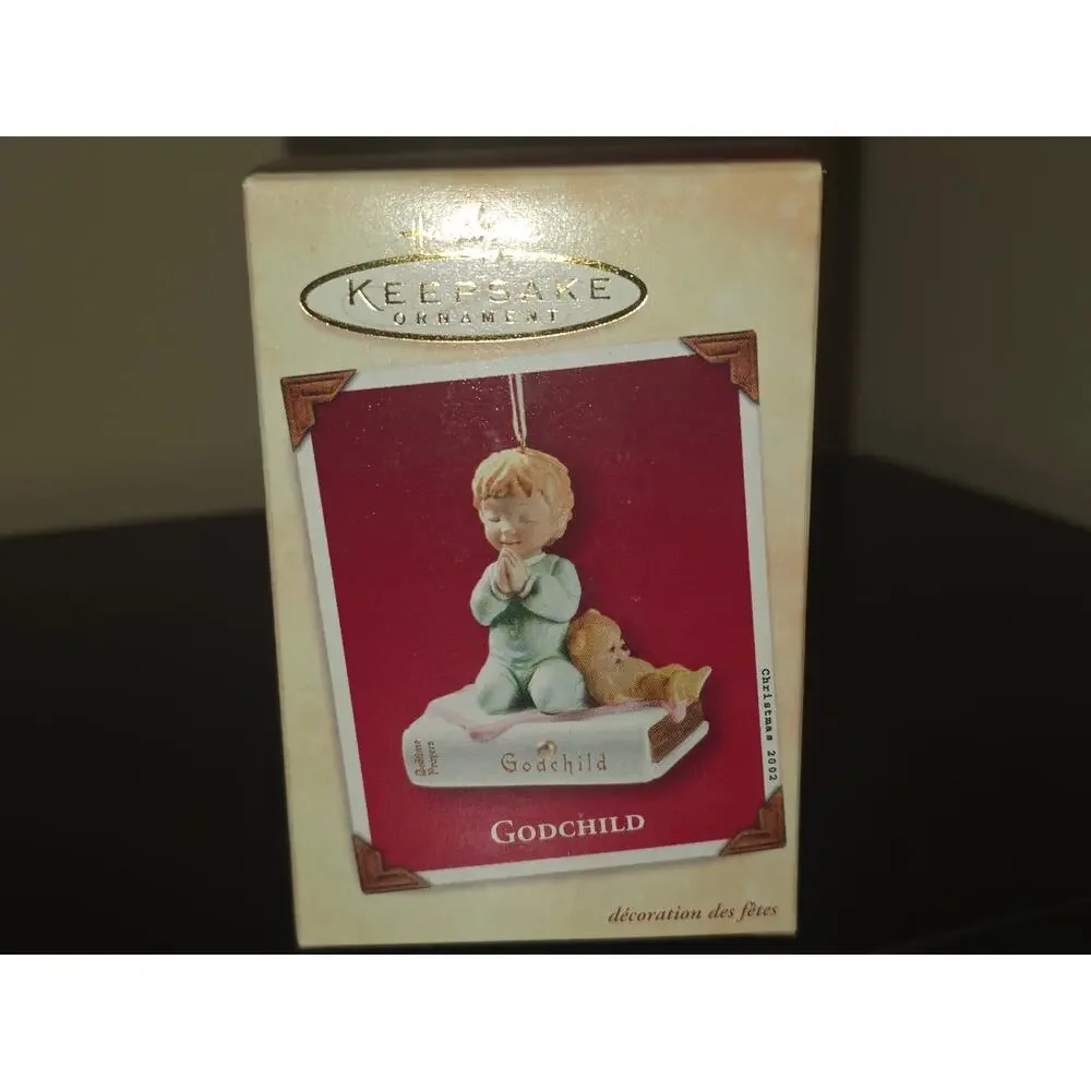 Hallmark Keepsake GODCHILD Praying Child &‎ Teddy 2002 CHRISTMAS Ornament NEW